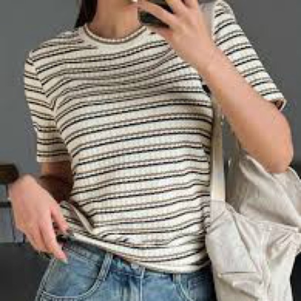 Dazy Striped Women's Cream Brown and Black Knit Top